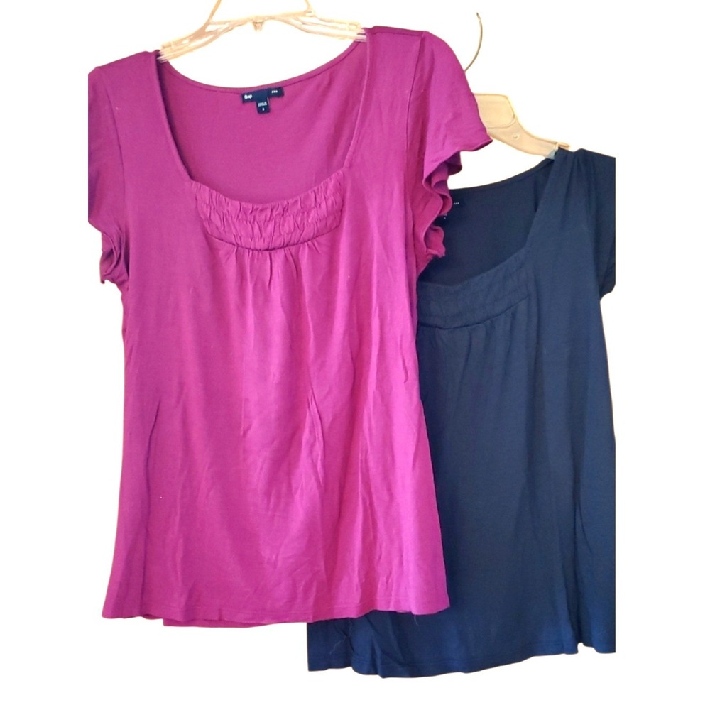 GAP 2 Pack Basic Scoop-Neck Tee with Shirred Yoke - Magenta And Navy‎ Size Small